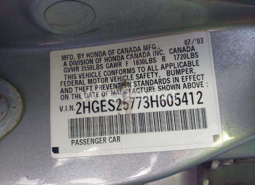 Photo 9 of 2003 Honda Civic EX (VIN 2HGES25773H605412)