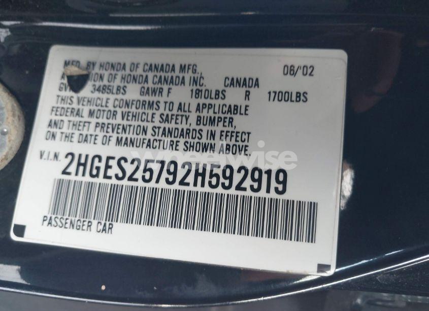 Photo 9 of 2002 Honda Civic EX (VIN 2HGES25792H592919)