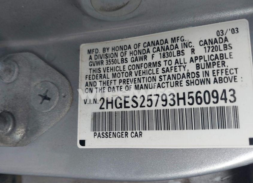 Photo 9 of 2003 Honda Civic EX (VIN 2HGES25793H560943)