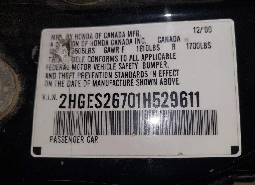 Photo 9 of 2001 Honda Civic EX (VIN 2HGES26701H529611)