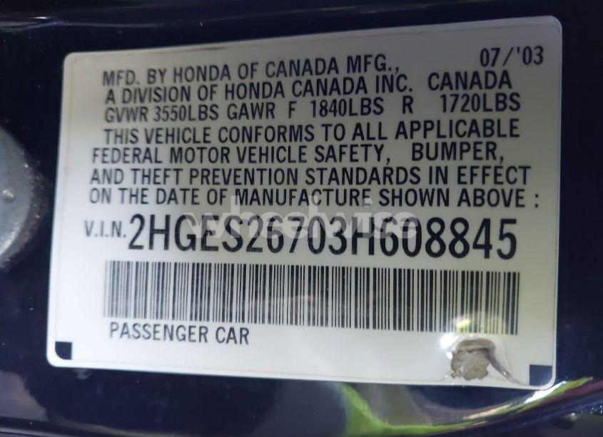 Photo 9 of 2003 Honda Civic EX (VIN 2HGES26703H608845)