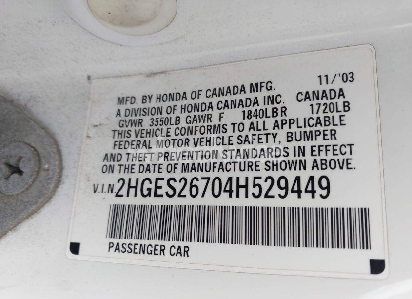 Photo 9 of 2004 Honda Civic EX (VIN 2HGES26704H529449)