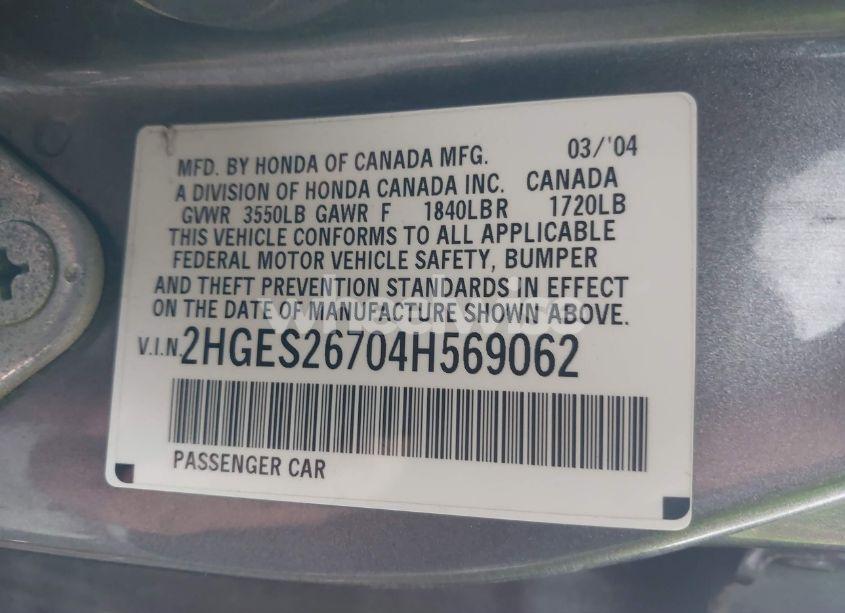 Photo 9 of 2004 Honda Civic EX (VIN 2HGES26704H569062)