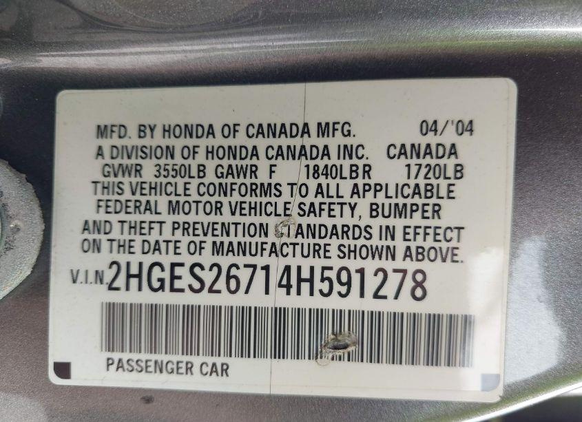 Photo 9 of 2004 Honda Civic EX (VIN 2HGES26714H591278)