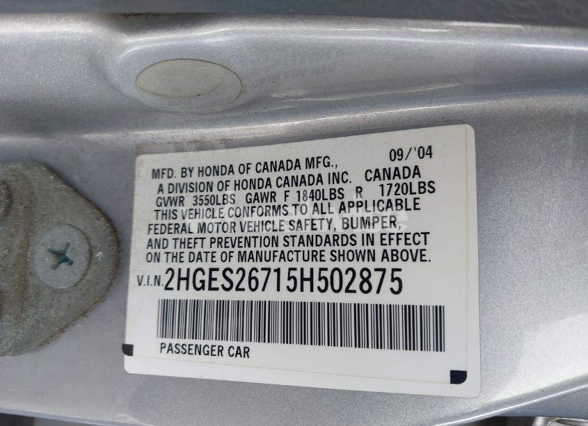 Photo 9 of 2005 Honda Civic EX (VIN 2HGES26715H502875)