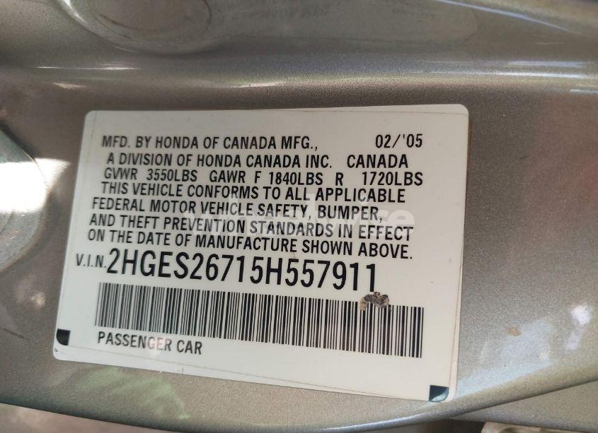 Photo 9 of 2005 Honda Civic EX (VIN 2HGES26715H557911)