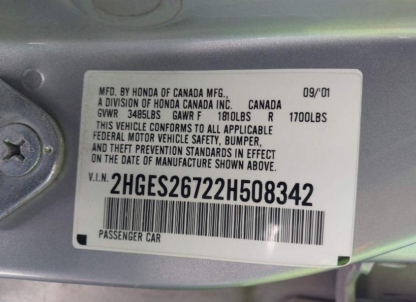 Photo 9 of 2002 Honda Civic EX (VIN 2HGES26722H508342)