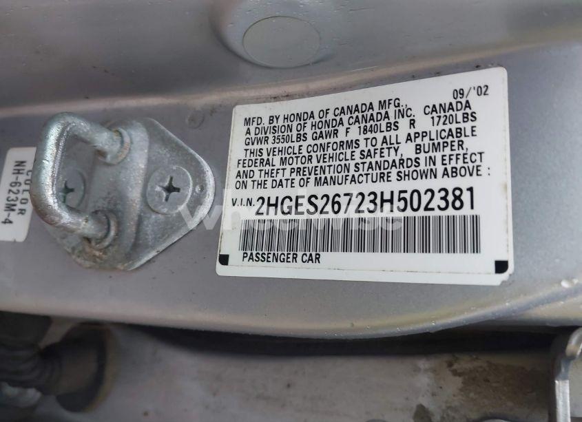 Photo 9 of 2003 Honda Civic EX (VIN 2HGES26723H502381)