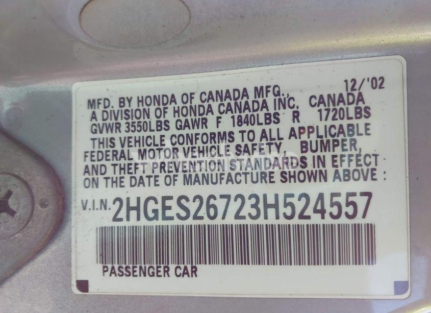 Photo 9 of 2003 Honda Civic EX (VIN 2HGES26723H524557)