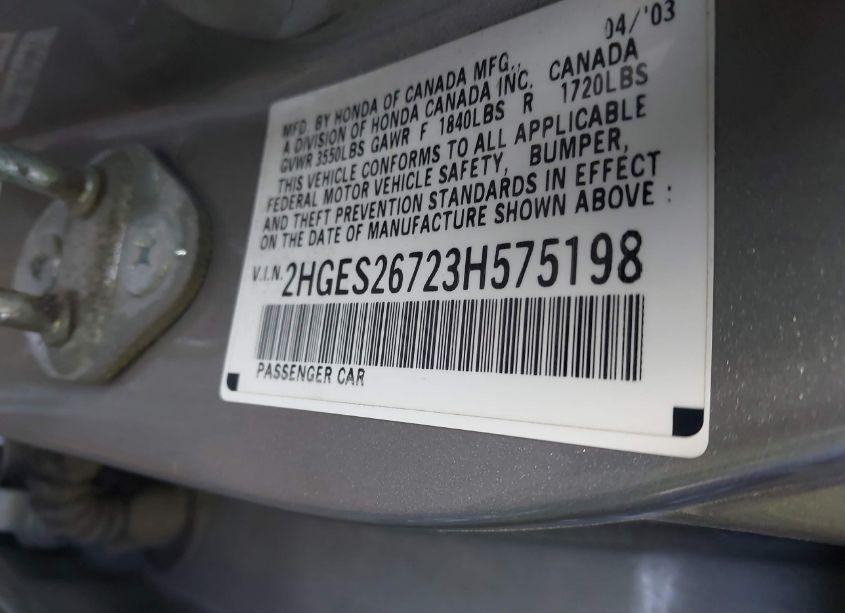 Photo 9 of 2003 Honda Civic EX (VIN 2HGES26723H575198)