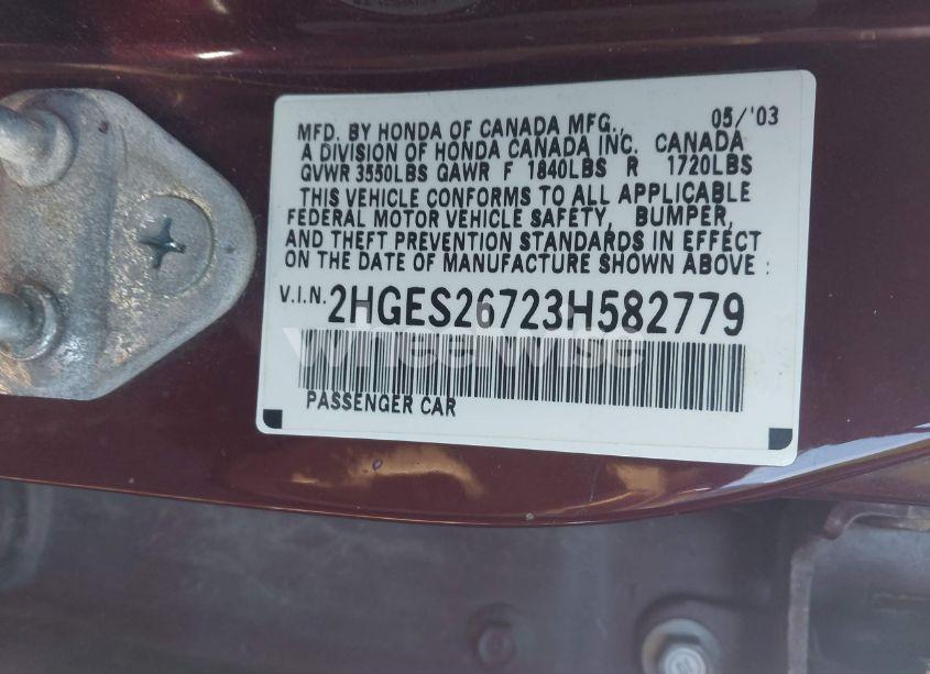 Photo 9 of 2003 Honda Civic EX (VIN 2HGES26723H582779)