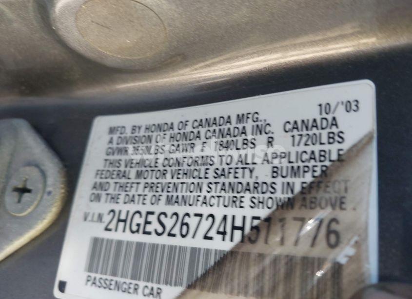 Photo 9 of 2004 Honda Civic EX (VIN 2HGES26724H511776)