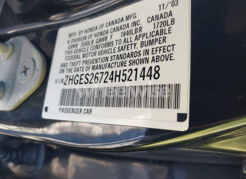 Photo 9 of 2004 Honda Civic EX (VIN 2HGES26724H521448)