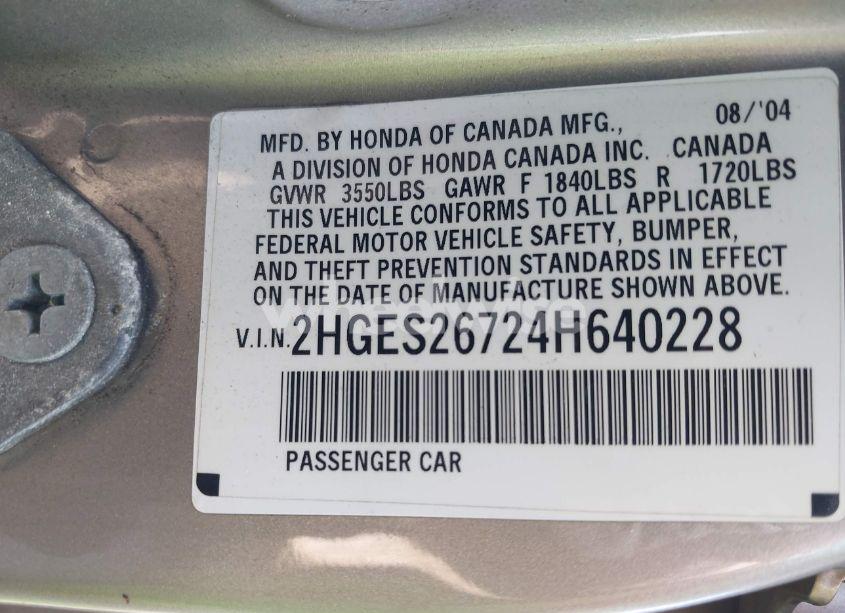 Photo 9 of 2004 Honda Civic EX (VIN 2HGES26724H640228)