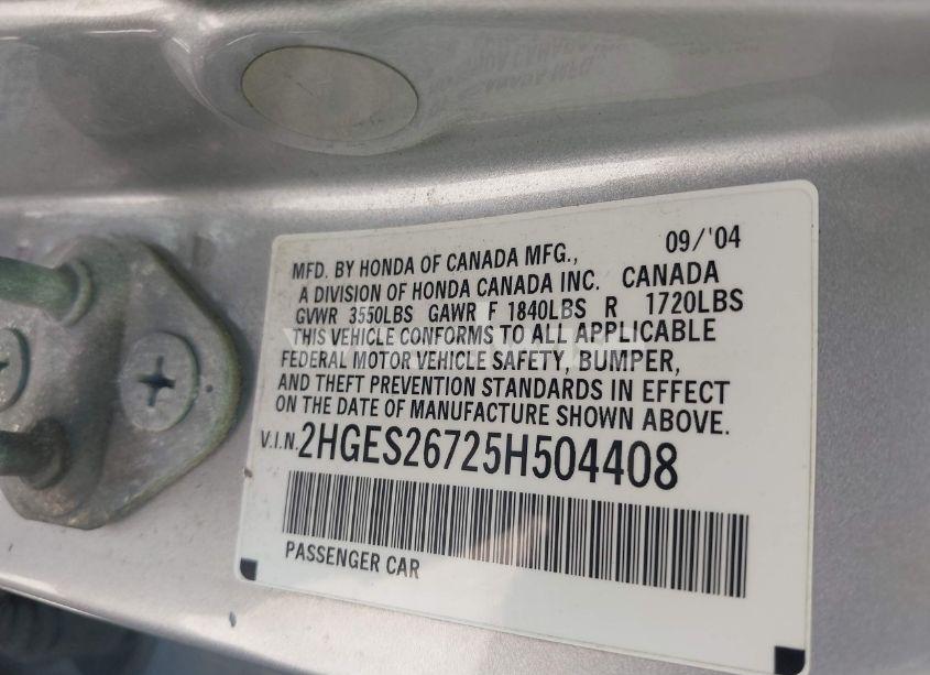 Photo 9 of 2005 Honda Civic EX (VIN 2HGES26725H504408)