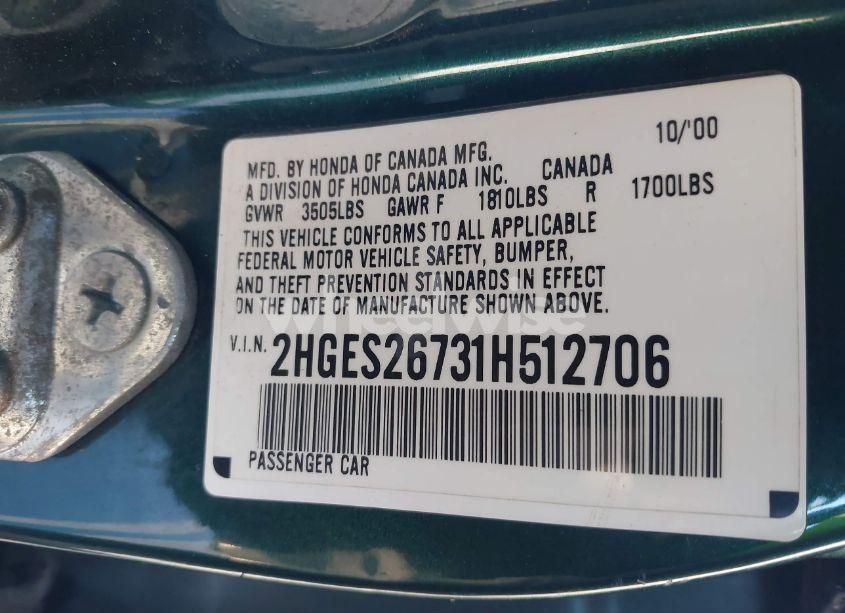 Photo 9 of 2001 Honda Civic EX (VIN 2HGES26731H512706)