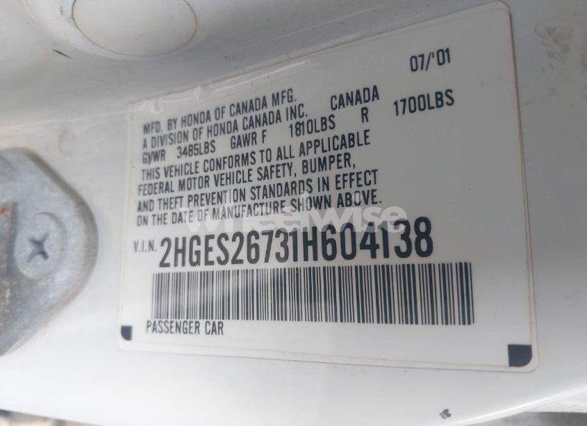 Photo 9 of 2001 Honda Civic EX (VIN 2HGES26731H604138)