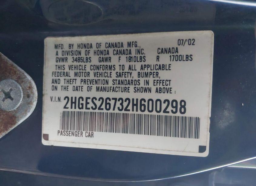 Photo 9 of 2002 Honda Civic EX (VIN 2HGES26732H600298)