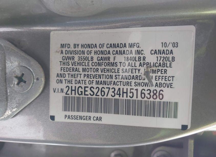 Photo 9 of 2004 Honda Civic EX (VIN 2HGES26734H516386)
