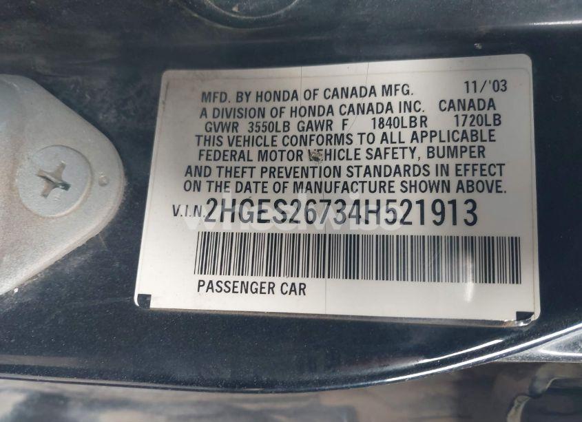 Photo 9 of 2004 Honda Civic EX (VIN 2HGES26734H521913)
