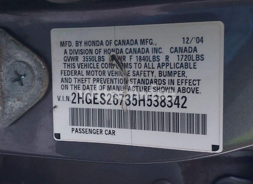 Photo 9 of 2005 Honda Civic EX (VIN 2HGES26735H538342)