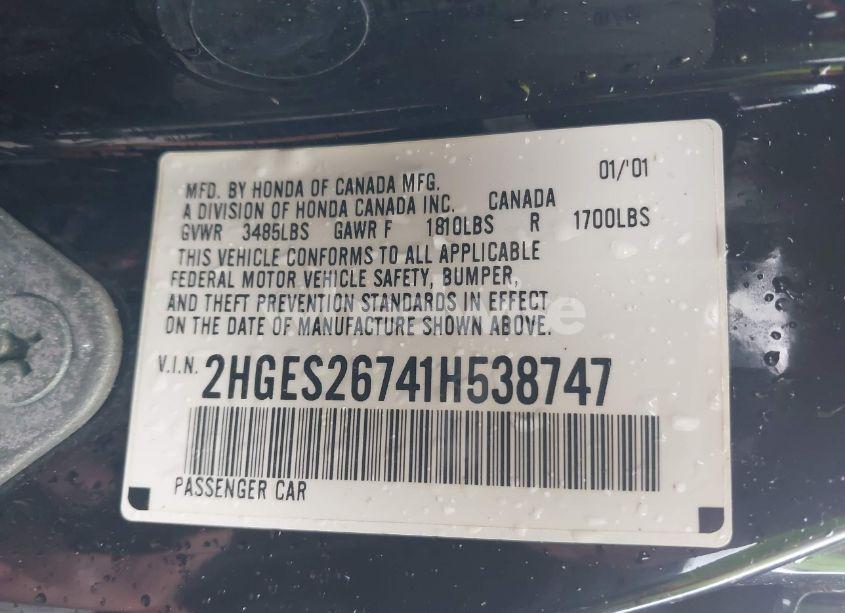 Photo 9 of 2001 Honda Civic EX (VIN 2HGES26741H538747)