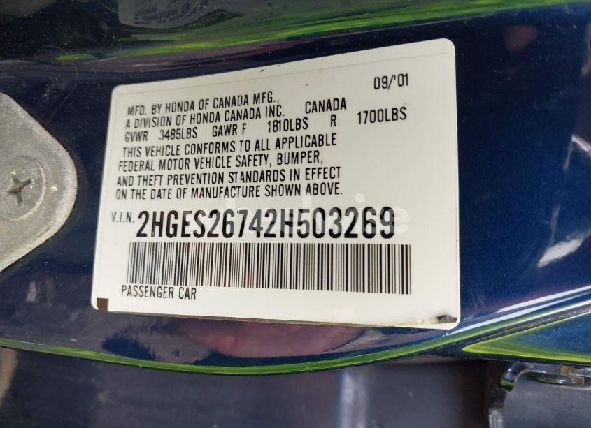 Photo 9 of 2002 Honda Civic EX (VIN 2HGES26742H503269)