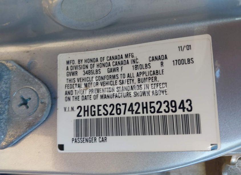 Photo 9 of 2002 Honda Civic EX (VIN 2HGES26742H523943)