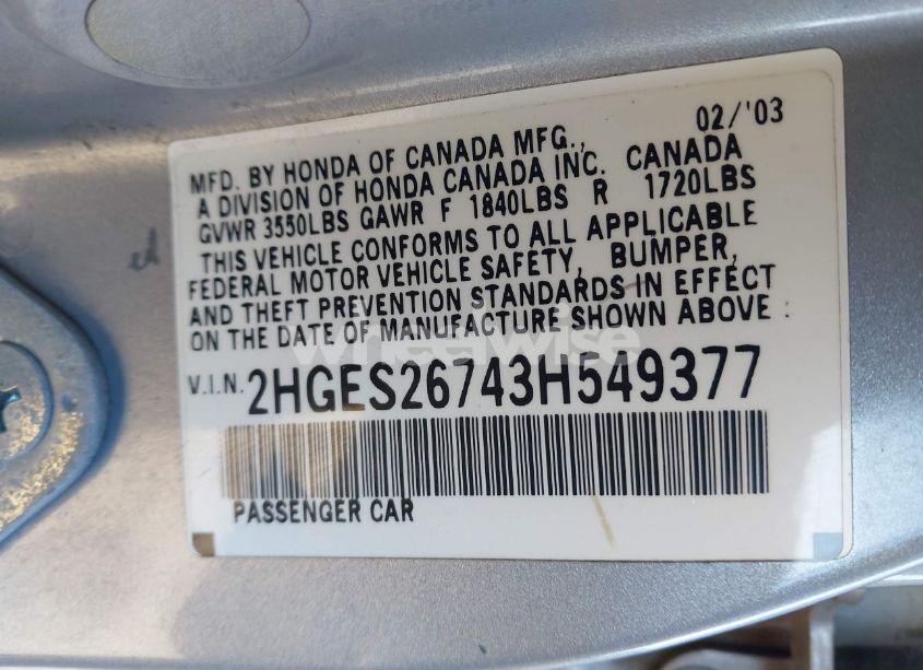 Photo 9 of 2003 Honda Civic EX (VIN 2HGES26743H549377)