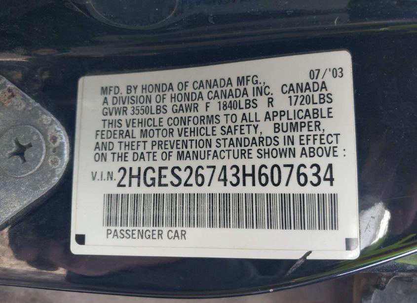 Photo 9 of 2003 Honda Civic EX (VIN 2HGES26743H607634)