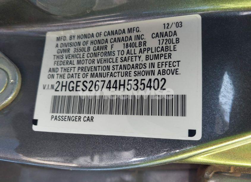 Photo 9 of 2004 Honda Civic EX (VIN 2HGES26744H535402)