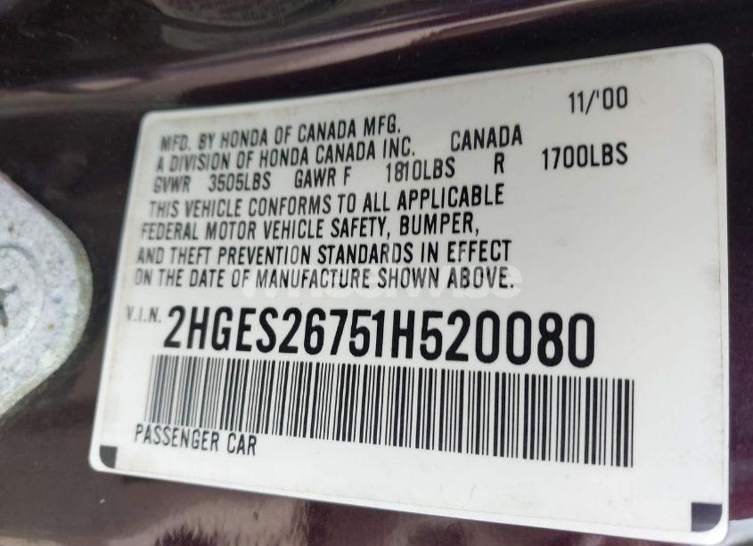 Photo 9 of 2001 Honda Civic EX (VIN 2HGES26751H520080)