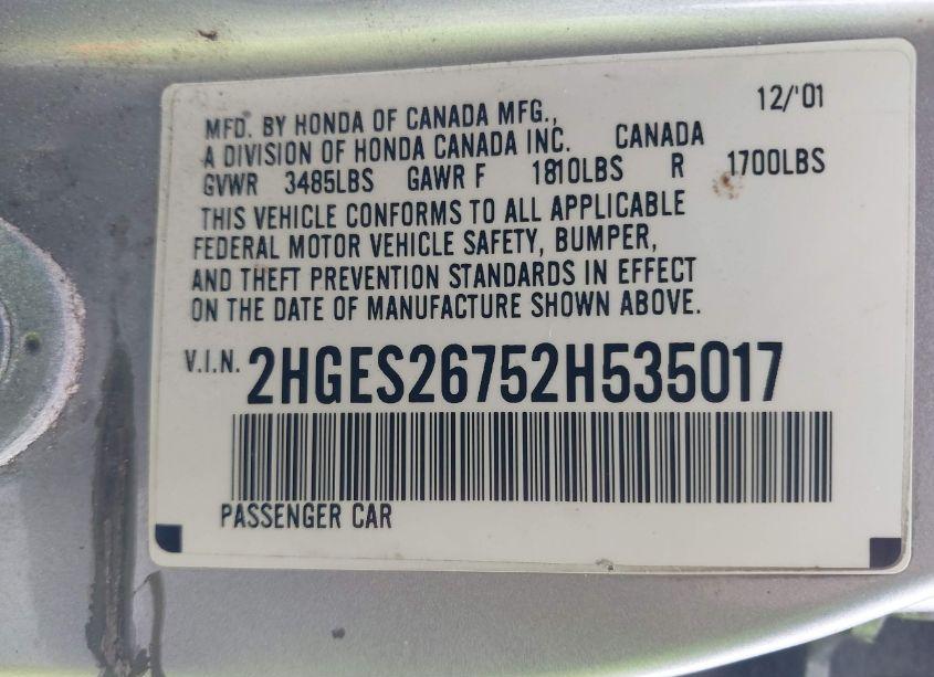 Photo 9 of 2002 Honda Civic EX (VIN 2HGES26752H535017)