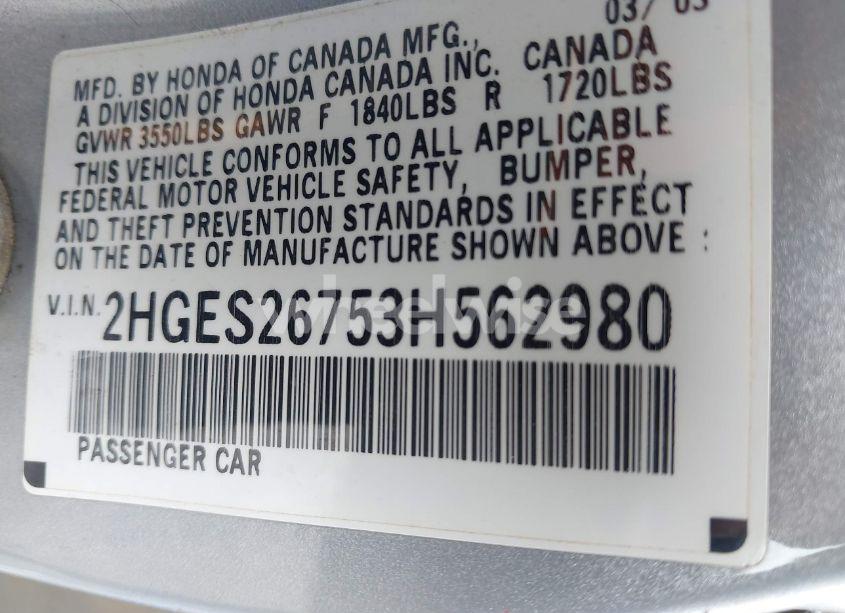 Photo 9 of 2003 Honda Civic EX (VIN 2HGES26753H562980)