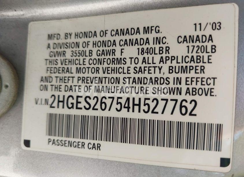 Photo 9 of 2004 Honda Civic EX (VIN 2HGES26754H527762)