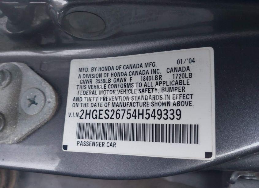 Photo 9 of 2004 Honda Civic EX (VIN 2HGES26754H549339)