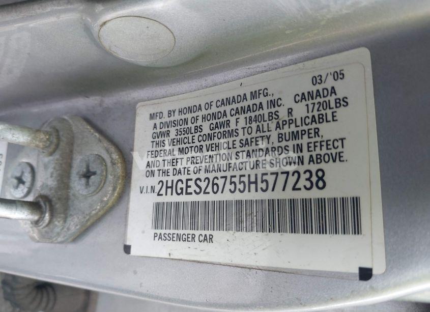 Photo 9 of 2005 Honda Civic EX (VIN 2HGES26755H577238)