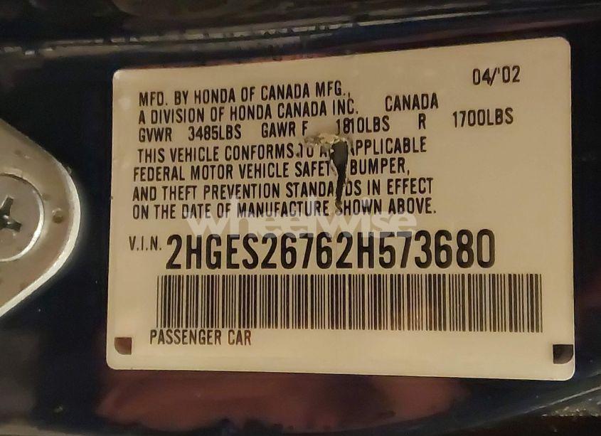 Photo 9 of 2002 Honda Civic EX (VIN 2HGES26762H573680)