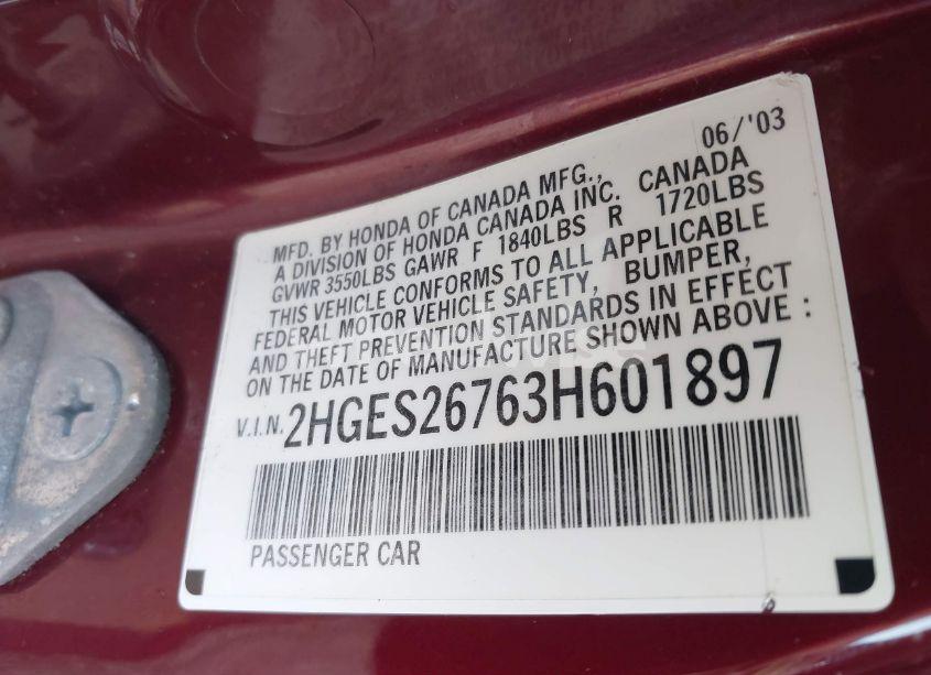 Photo 9 of 2003 Honda Civic EX (VIN 2HGES26763H601897)