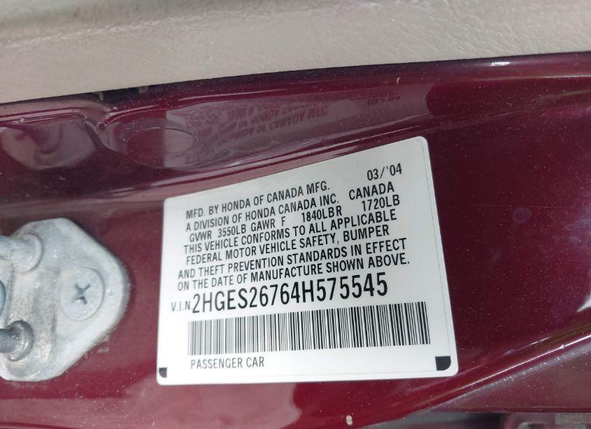 Photo 9 of 2004 Honda Civic EX (VIN 2HGES26764H575545)