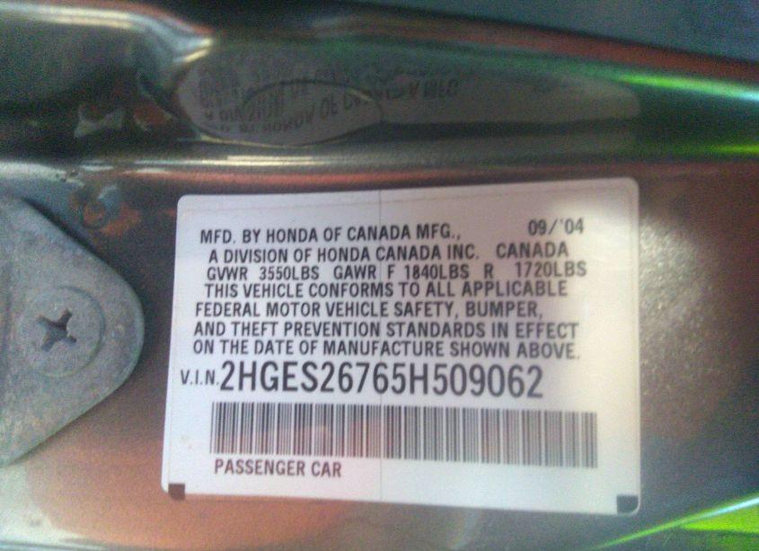 Photo 9 of 2005 Honda Civic EX (VIN 2HGES26765H509062)