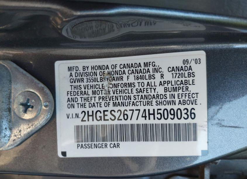 Photo 9 of 2004 Honda Civic EX (VIN 2HGES26774H509036)