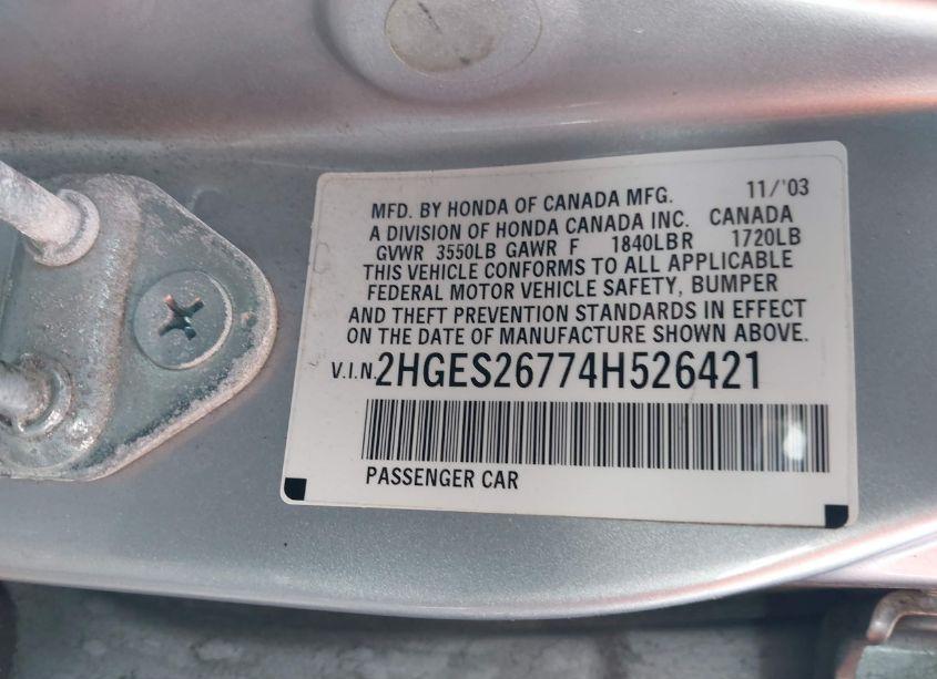 Photo 9 of 2004 Honda Civic EX (VIN 2HGES26774H526421)