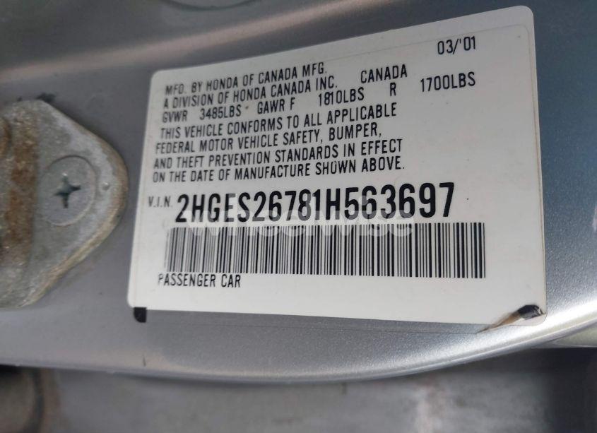 Photo 9 of 2001 Honda Civic EX (VIN 2HGES26781H563697)