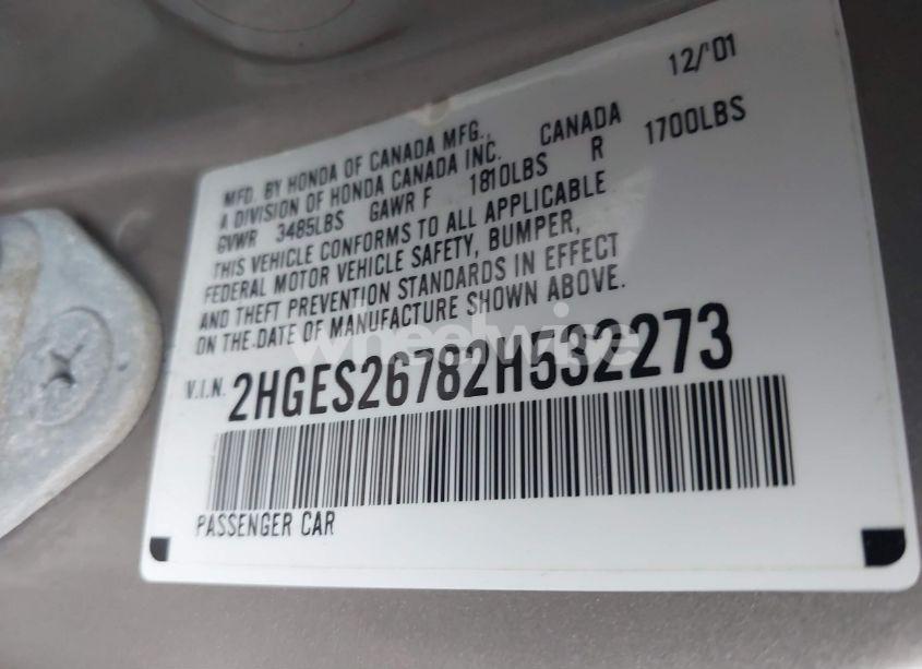 Photo 9 of 2002 Honda Civic EX (VIN 2HGES26782H532273)