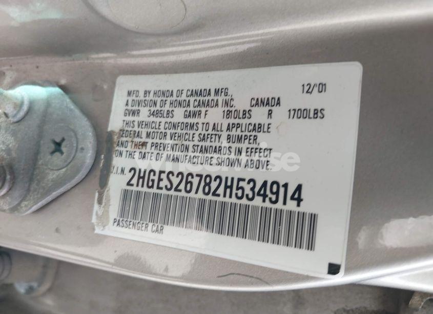 Photo 9 of 2002 Honda Civic EX (VIN 2HGES26782H534914)