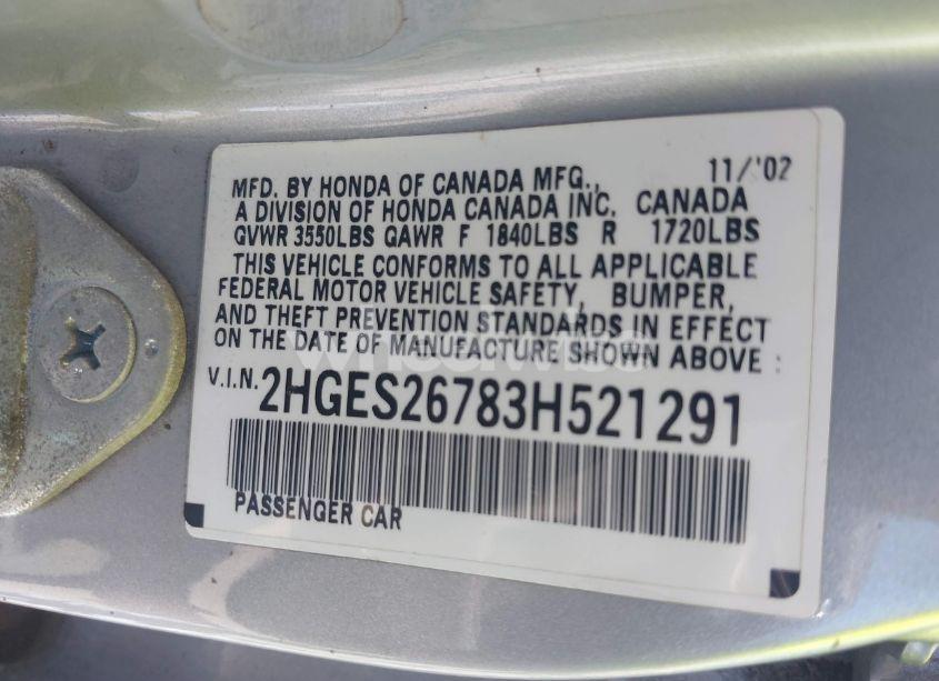 Photo 9 of 2003 Honda Civic EX (VIN 2HGES26783H521291)