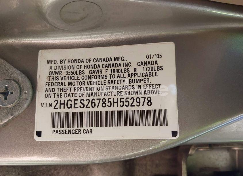 Photo 9 of 2005 Honda Civic EX (VIN 2HGES26785H552978)