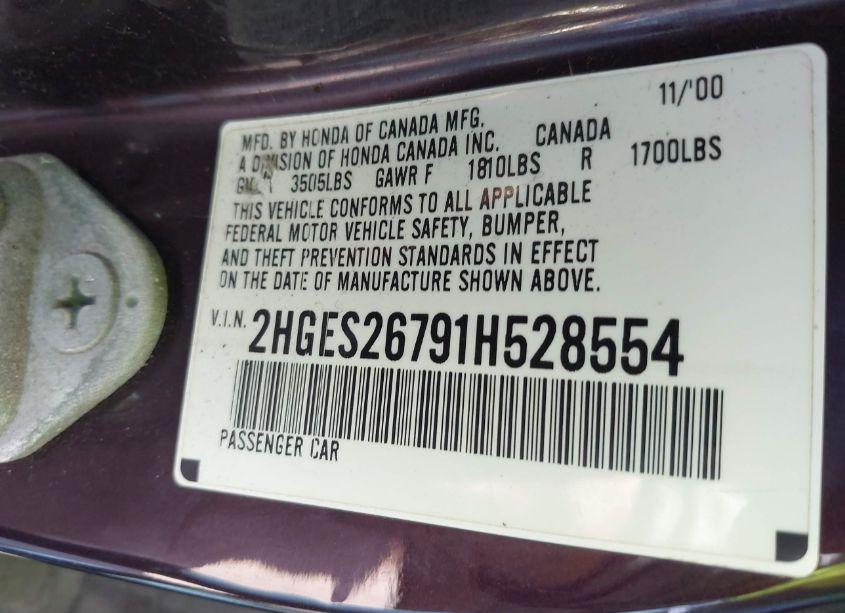 Photo 9 of 2001 Honda Civic EX (VIN 2HGES26791H528554)