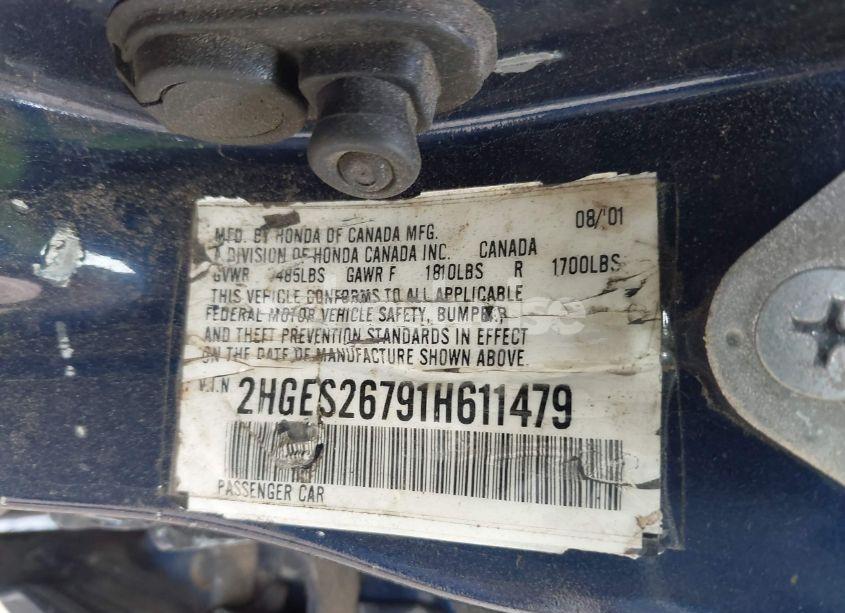 Photo 9 of 2001 Honda Civic EX (VIN 2HGES26791H611479)